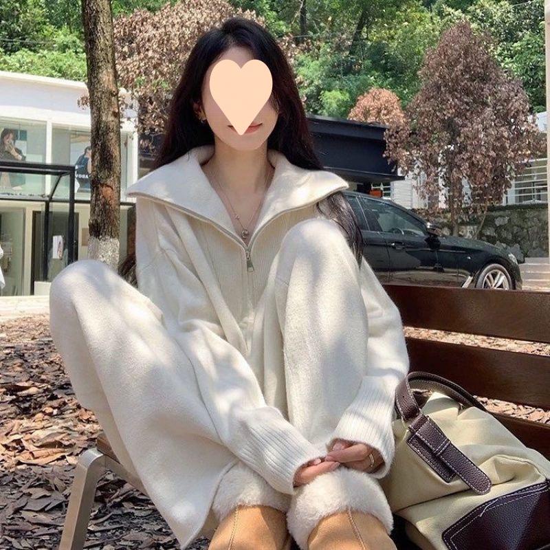 Chic Women s Fall/Winter Two-Piece: Zipper Lapel Sweater & High-Waist Wide-Leg Pants Large
Chic Women s Fall/Winter Two-Piece: Zipper Lapel Sweater & High-Waist Wide-Leg Pants Large