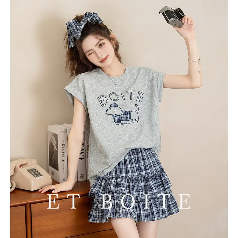 ET BOITE Women s Embroidered T-Shirt & Plaid Skirt Set L
ET BOITE Women s Embroidered T-Shirt & Plaid Skirt Set L