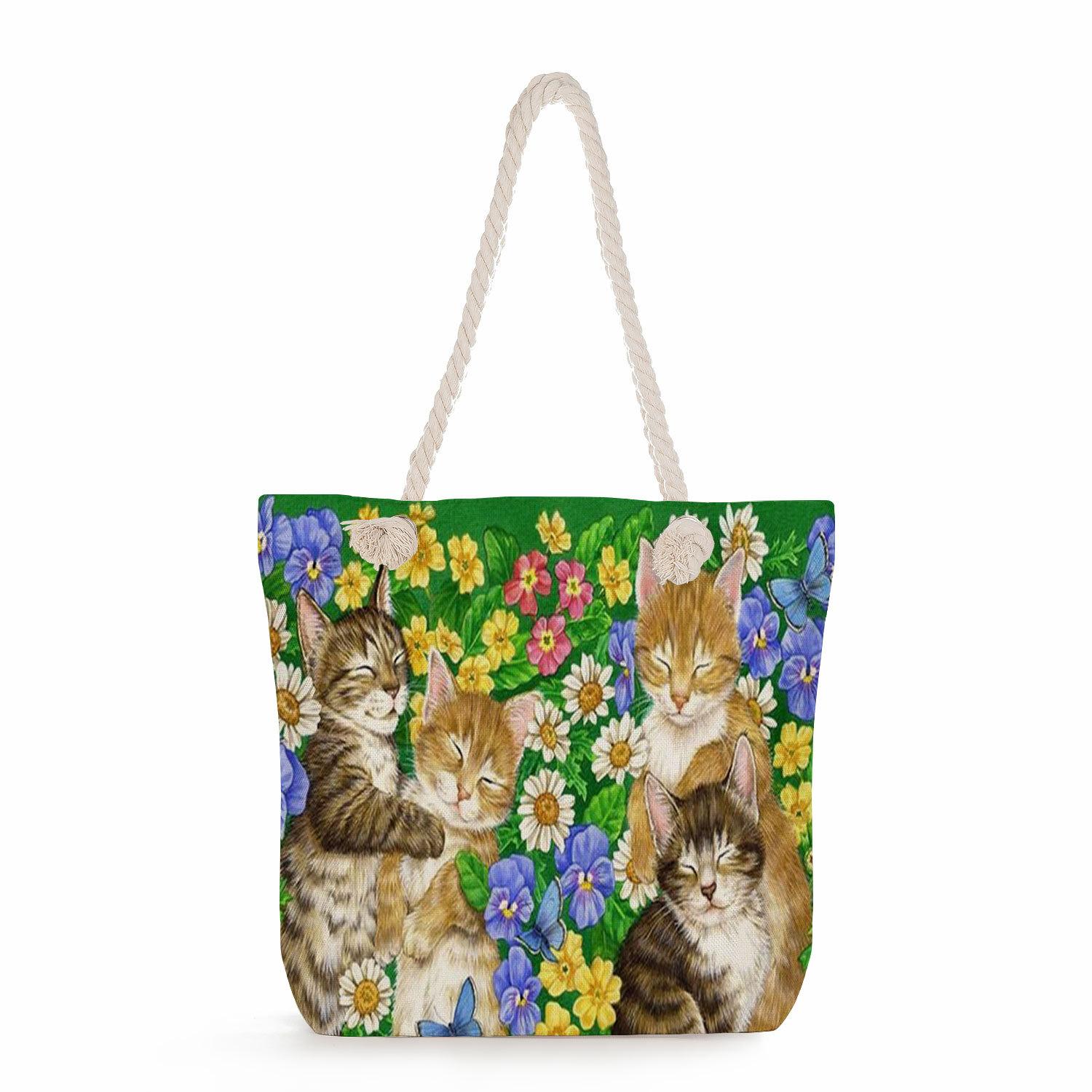 Cat print thick rope single-shoulder beach bag 7228
Cat print thick rope single-shoulder beach bag 7228