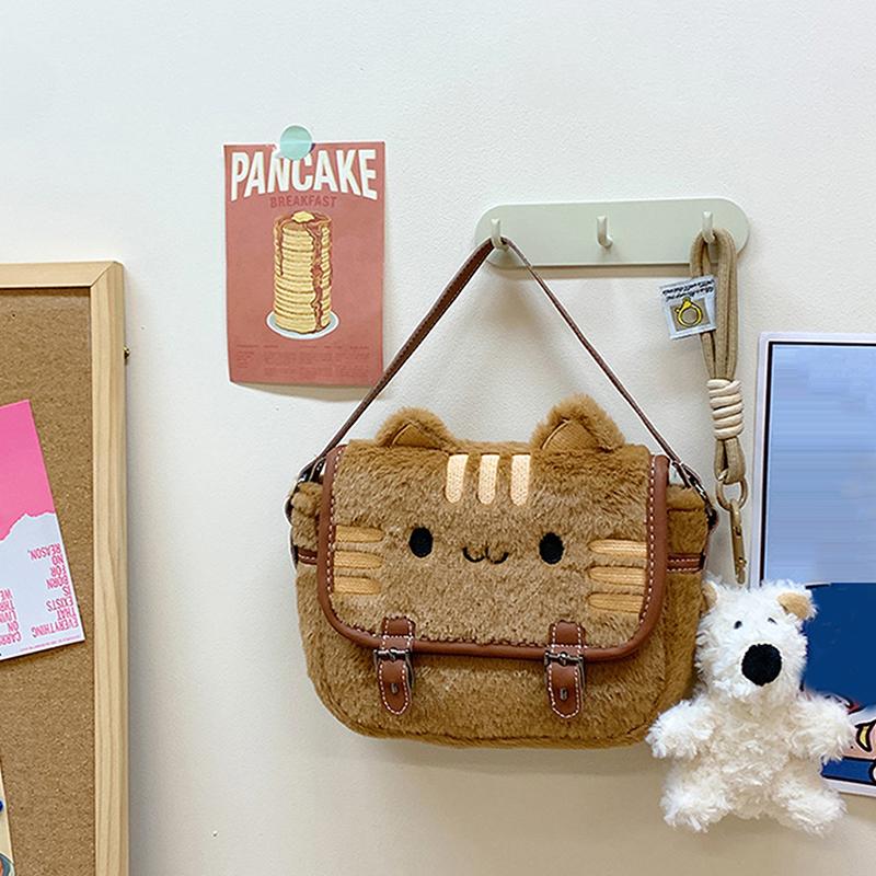 Милая плюшевая сумка-мессенджер с изображением кошачьей мордочки для женщин, красивая мультяшная сумка, сумки через плечо коричневый