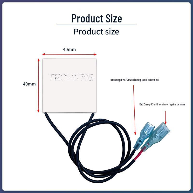 TEC1-12705 Peltier Cooler Chip 6.3/4.8 with Locking Spring Terminal, 40x40mm
TEC1-12705 Peltier Cooler Chip 6.3/4.8 with Locking Spring Terminal, 40x40mm