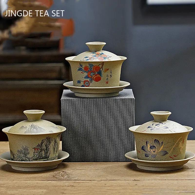 130ml Customized Coarse Pottery Gaiwan Antique Ceramic Tea Infuser Portable Beauty Tea Set Chinese with Lid Teacup Tea Bowl 10.5x8.5cm 130ml
130ml Customized Coarse Pottery Gaiwan Antique Ceramic Tea Infuser Portable Beauty Tea Set Chinese with Lid Teacup Tea Bowl 10.5x8.5cm 130ml