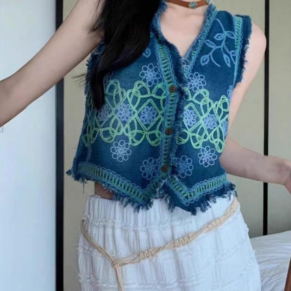Button-up Floral Embroidery Denim Vest Y2K Short Jacket Coat Casual Cropped Sleeveless Vest Beach синій
Button-up Floral Embroidery Denim Vest Y2K Short Jacket Coat Casual Cropped Sleeveless Vest Beach синій