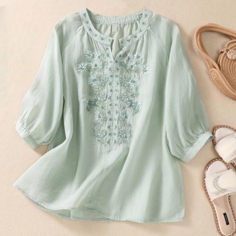 Retro Cotton and Linen Embroidered Shirt Women s Summer V-neck Simple Three-quarter Sleeve Blouse 3XL світло-зелений колір
Retro Cotton and Linen Embroidered Shirt Women s Summer V-neck Simple Three-quarter Sleeve Blouse 3XL світло-зелений колір