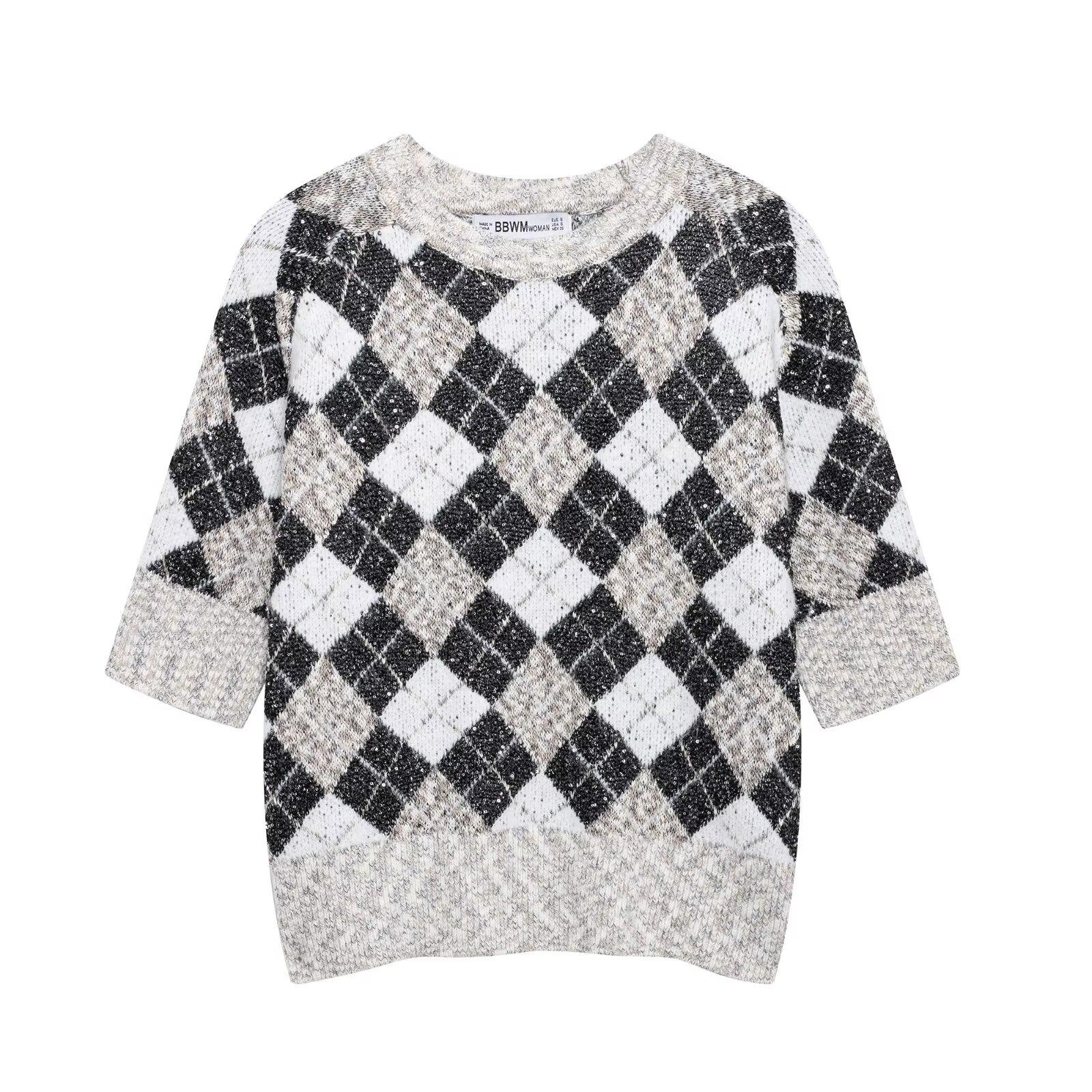 European & American Style Women s Sequin Embellished Knitted Sweater - New Fashion, Diamond Round Neck, Textured Design. Small
European & American Style Women s Sequin Embellished Knitted Sweater - New Fashion, Diamond Round Neck, Textured Design. Small