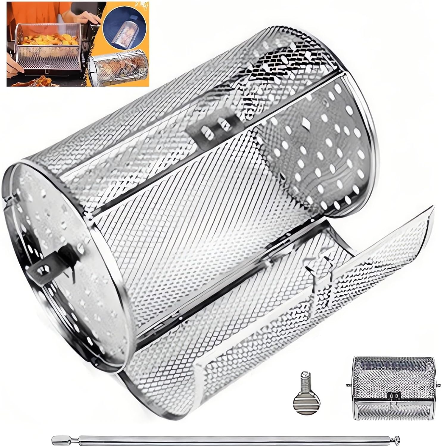 Stainless Steel Rotating Chicken Wing Basket with Automatic Rewind 360° Rotating BBQ Basket Outdoor BBQ Basket Set Gift 18 12
Stainless Steel Rotating Chicken Wing Basket with Automatic Rewind 360° Rotating BBQ Basket Outdoor BBQ Basket Set Gift 18 12