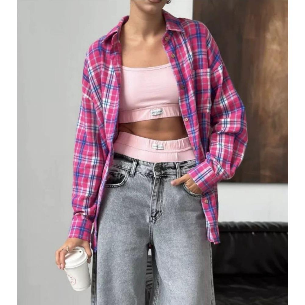 Винтажная универсальная рубашка с лацканами свободного кроя #Клетчатая с длинным рукавом карман Женская рубашка XL розы красного
Винтажная универсальная рубашка с лацканами свободного кроя #Клетчатая с длинным рукавом карман Женская рубашка XL розы красного