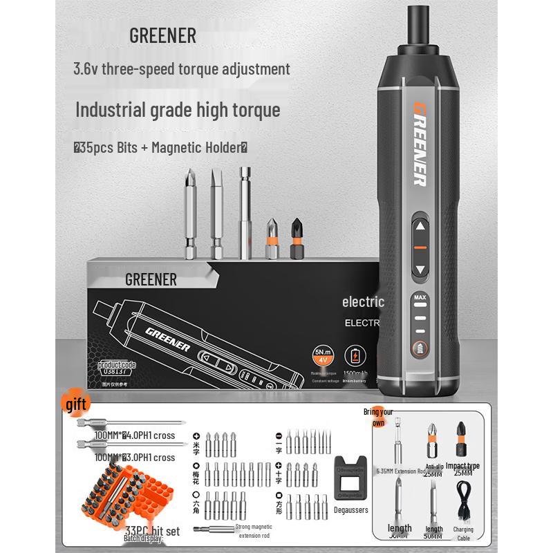 GREENER 4V Cordless Electric Screwdriver Set CN plug (adapter included)
GREENER 4V Cordless Electric Screwdriver Set CN plug (adapter included)
