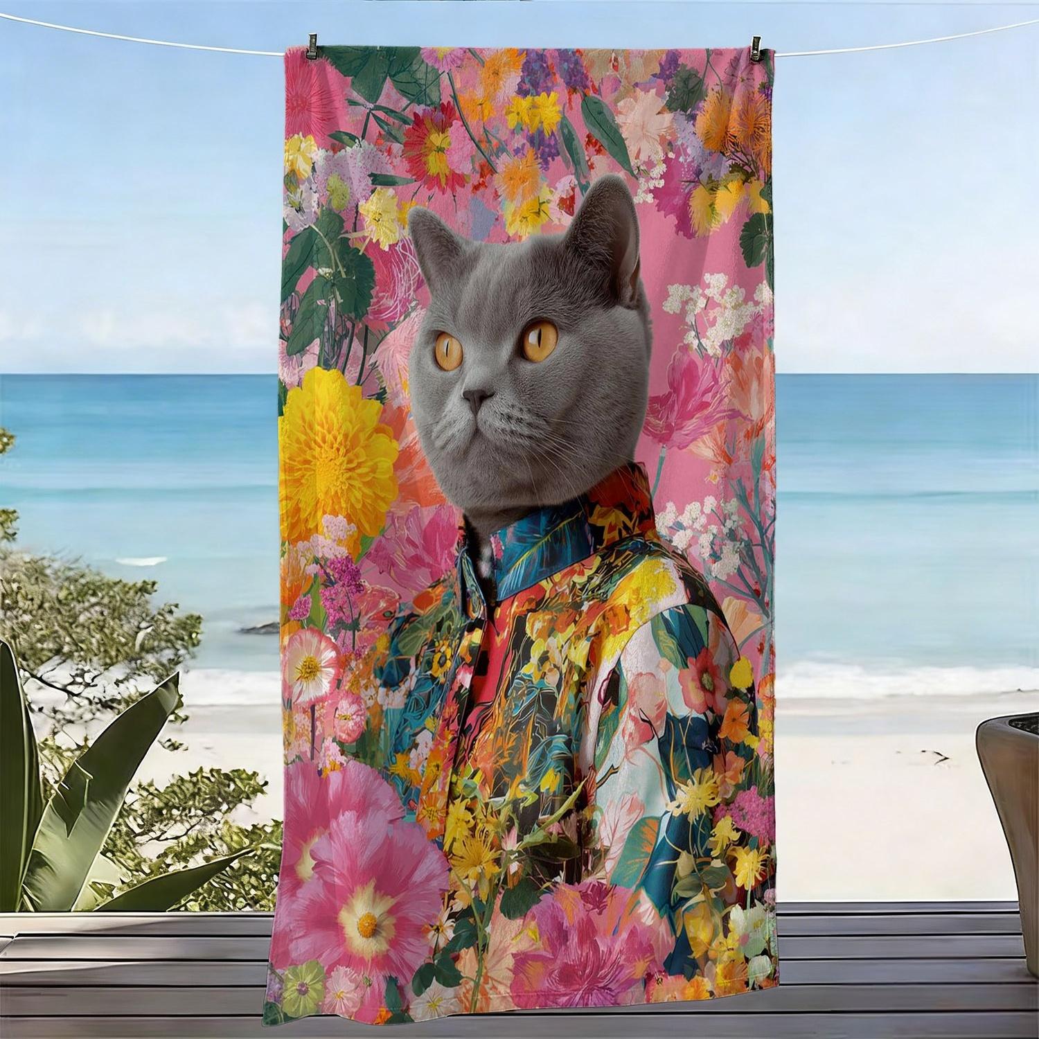 Boho Floral Cat Beach Towel, Elegant Grey Cat in Colorful Botanical Pattern Bath Towel, Perfect Art Lovers Fashionable Vacations W40*H60(CM)
Boho Floral Cat Beach Towel, Elegant Grey Cat in Colorful Botanical Pattern Bath Towel, Perfect Art Lovers Fashionable Vacations W40*H60(CM)