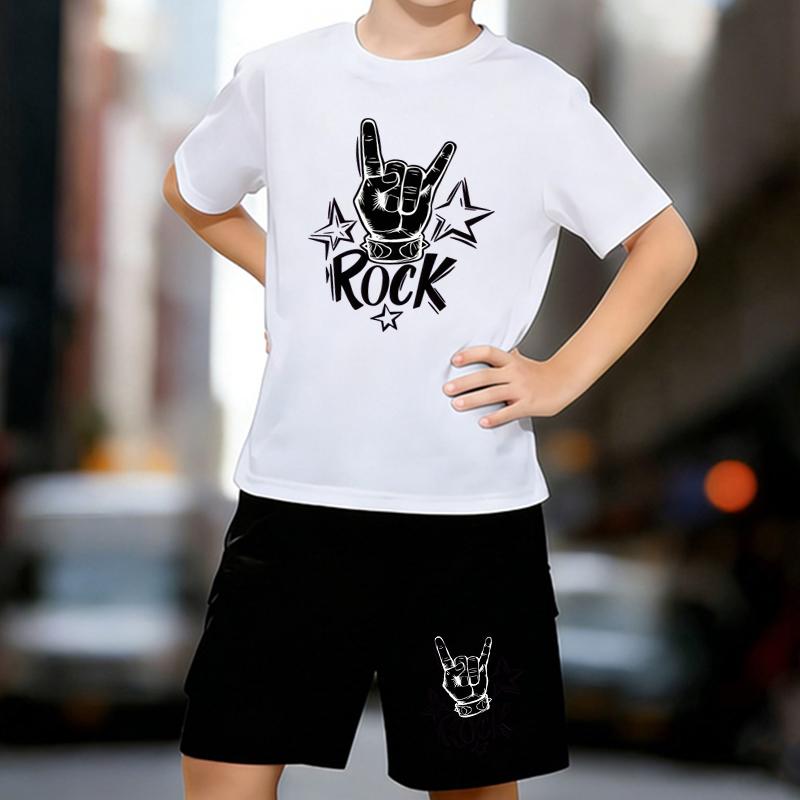 Boys 2 Piece Rock-themed printed Outfit, Short Sleeve T-Shirt and Shorts Set for Kids Age 5-14,White Sporty Casual Summer Clothes 13-14 Years білий
Boys 2 Piece Rock-themed printed Outfit, Short Sleeve T-Shirt and Shorts Set for Kids Age 5-14,White Sporty Casual Summer Clothes 13-14 Years білий