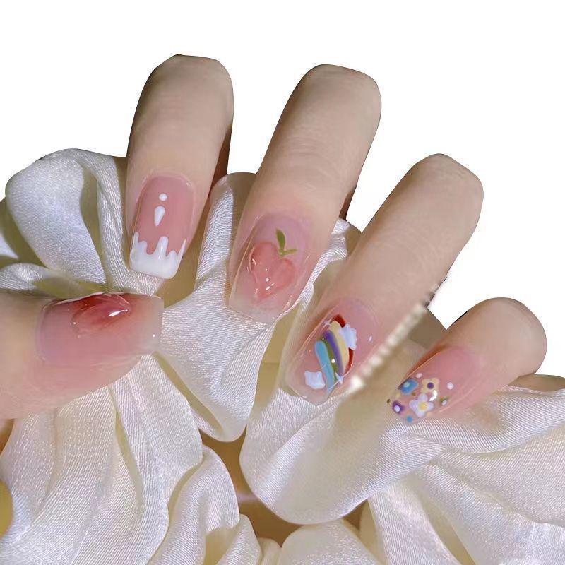 Hand-Painted Rainbow Peach Press-On Nail Art - Short, Removable Fake Nails for Students Glue Option
Hand-Painted Rainbow Peach Press-On Nail Art - Short, Removable Fake Nails for Students Glue Option