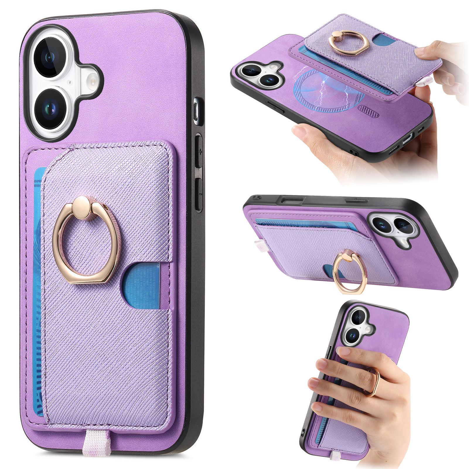 For iPhone 16 Plus Case Ring Kickstand Leather+TPU+PC Phone Cover Detachable 2-in-1 Card Holder Purple
For iPhone 16 Plus Case Ring Kickstand Leather+TPU+PC Phone Cover Detachable 2-in-1 Card Holder Purple