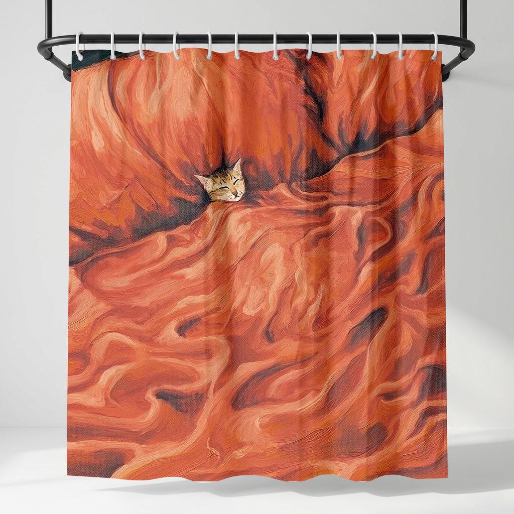 Cute Cat Sleeping In Blanket Shower Curtain, Warm Orange Artistic Kitten Bathroom Decor, Cozy Animal Fabric Bathroom Curtain W60H190(CM)-1 Pcs
Cute Cat Sleeping In Blanket Shower Curtain, Warm Orange Artistic Kitten Bathroom Decor, Cozy Animal Fabric Bathroom Curtain W60H190(CM)-1 Pcs