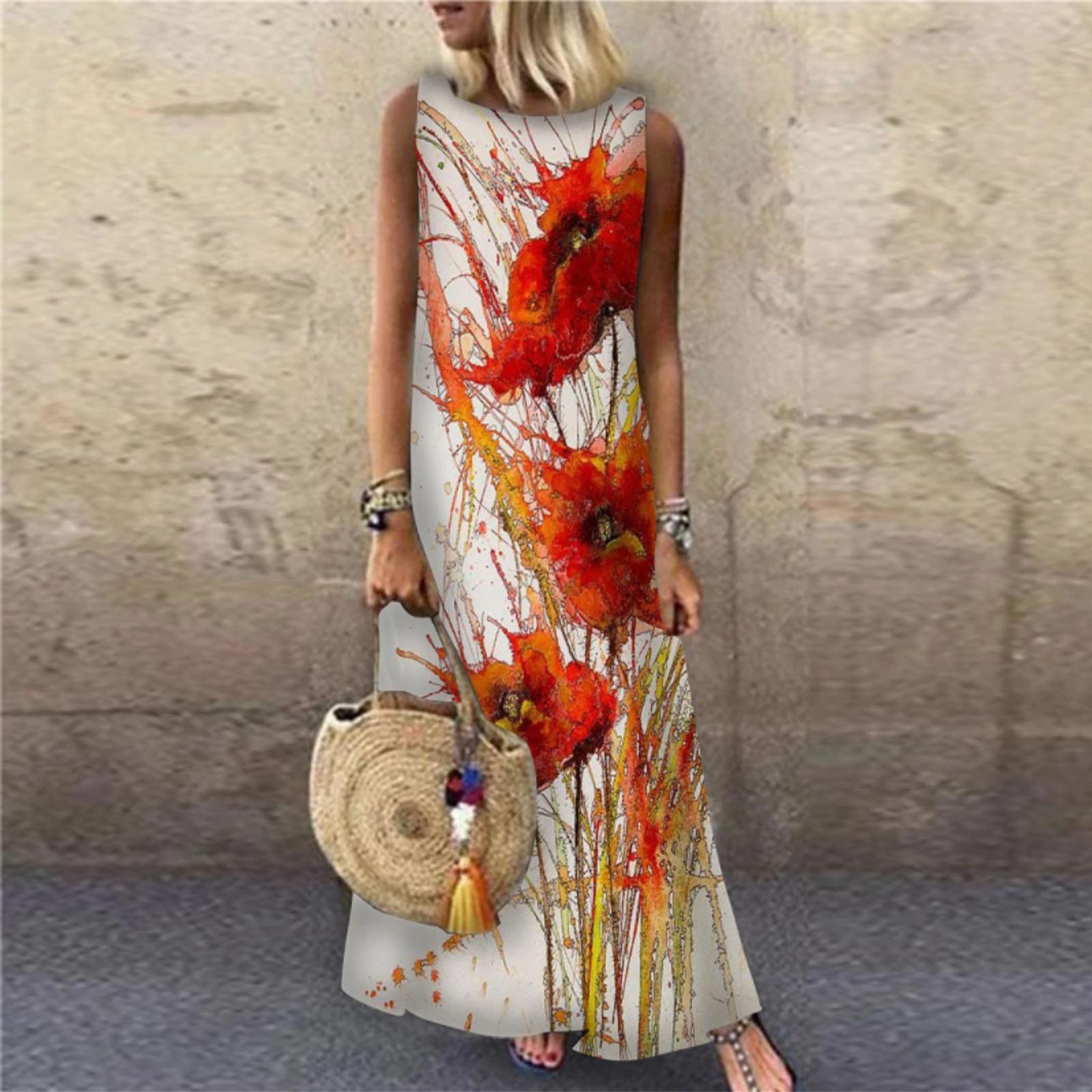 Women Boho Summer Sleeveless Sling Printed Casual Loose Long Dress M білий
Women Boho Summer Sleeveless Sling Printed Casual Loose Long Dress M білий