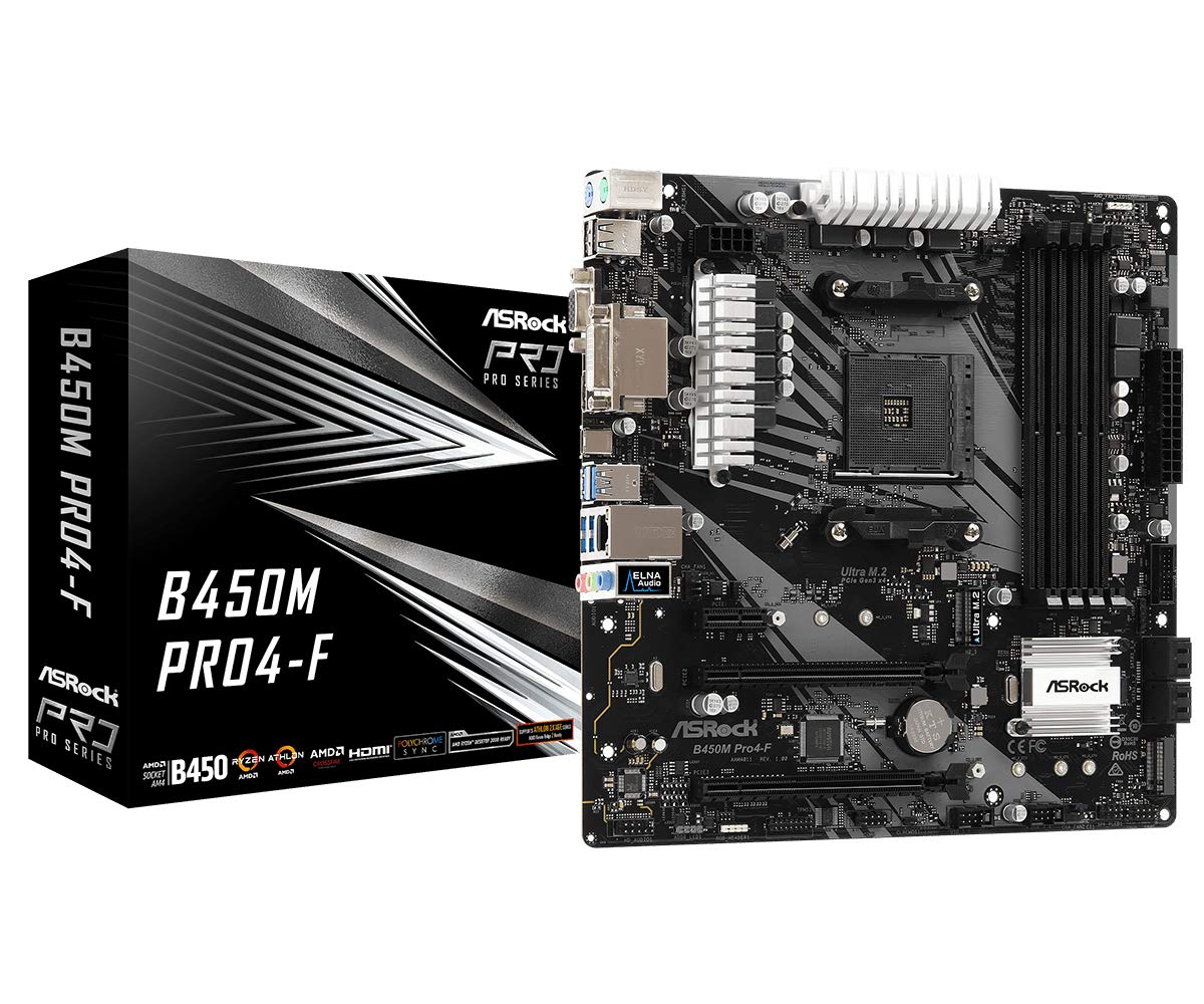ASRock B450M Socket AMD Promontory Quad Motherboard PRO4-F AM4/ B450/ DDR4/ CrossFireX/ SATA3&USB3.1/ M.2/ A&GbE/MicroATX
ASRock B450M Socket AMD Promontory Quad Motherboard PRO4-F AM4/ B450/ DDR4/ CrossFireX/ SATA3&USB3.1/ M.2/ A&GbE/MicroATX
