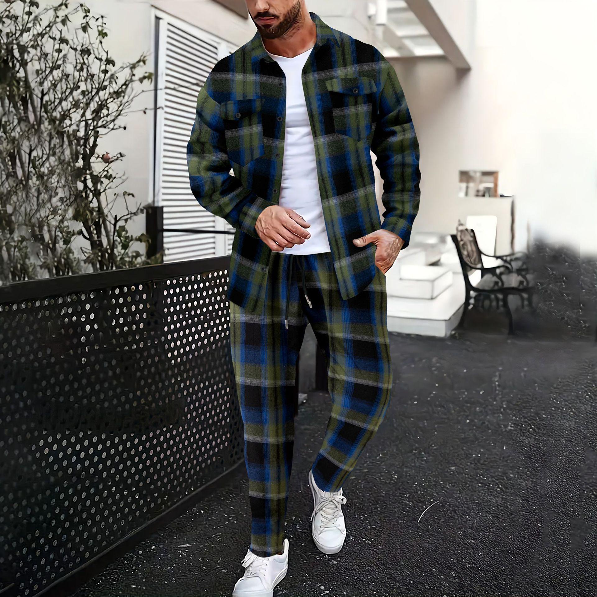 Мужской осенний комплект из рубашки с длинным рукавом и брюк в клетку с градиентным переходом XXXL синий
Мужской осенний комплект из рубашки с длинным рукавом и брюк в клетку с градиентным переходом XXXL синий