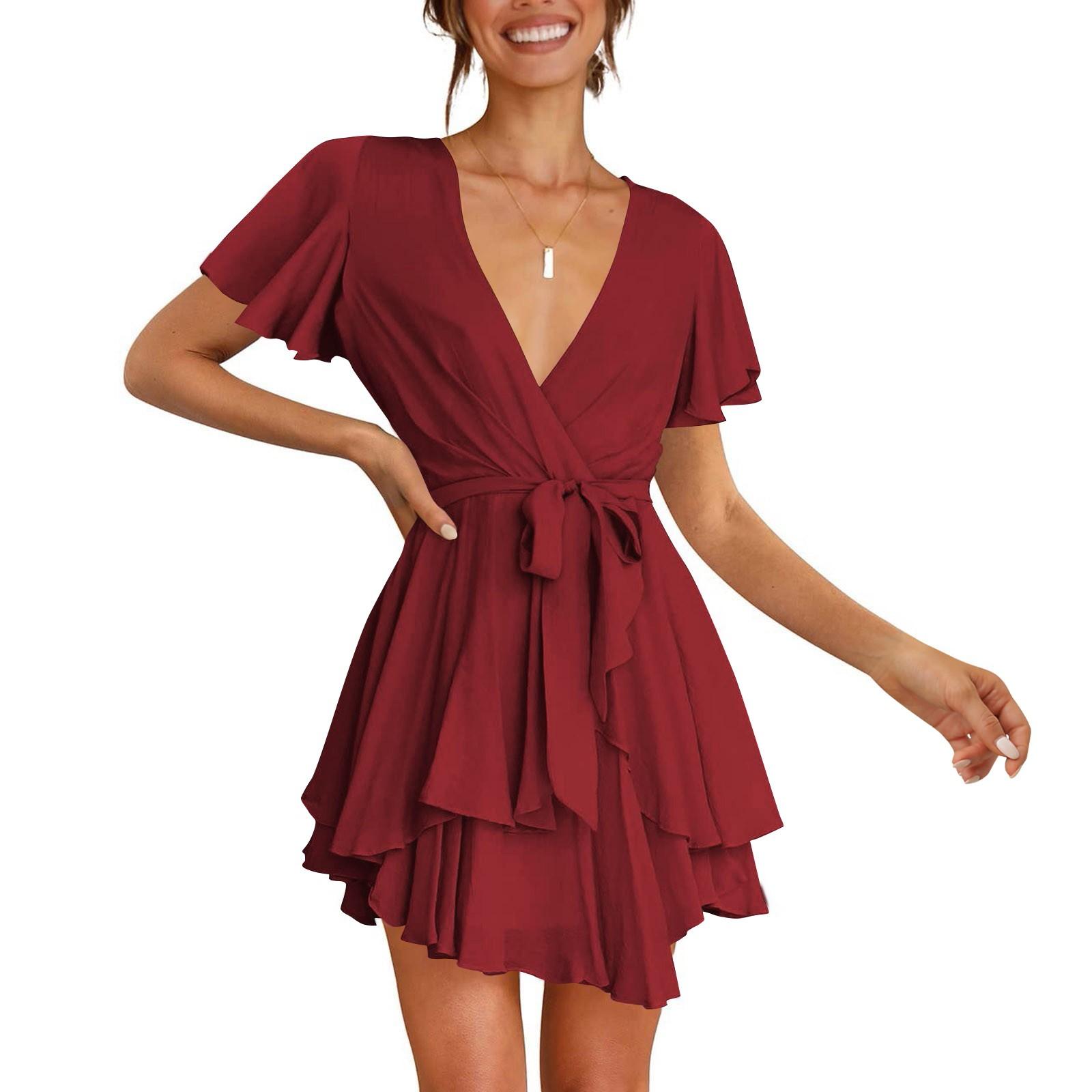 Women s Fashion Casual Color Short Sleeve V-Neck Loose Waist Ruffle Dress XXL винний
Women s Fashion Casual Color Short Sleeve V-Neck Loose Waist Ruffle Dress XXL винний
