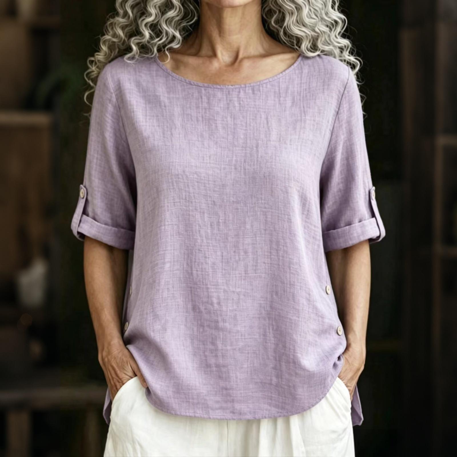 Women Cotton Linen Crew Neck Half Sleeve T Shirt Casual Loose Fit Button Detail Pullover Top for Daily Wear M
Women Cotton Linen Crew Neck Half Sleeve T Shirt Casual Loose Fit Button Detail Pullover Top for Daily Wear M