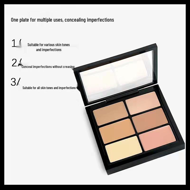 Six-Color Concealer Palette: Effortless coverage for blemishes, acne scars, and dark circles; offers a natural finish and highlighting without caking.
Six-Color Concealer Palette: Effortless coverage for blemishes, acne scars, and dark circles; offers a natural finish and highlighting without caking.