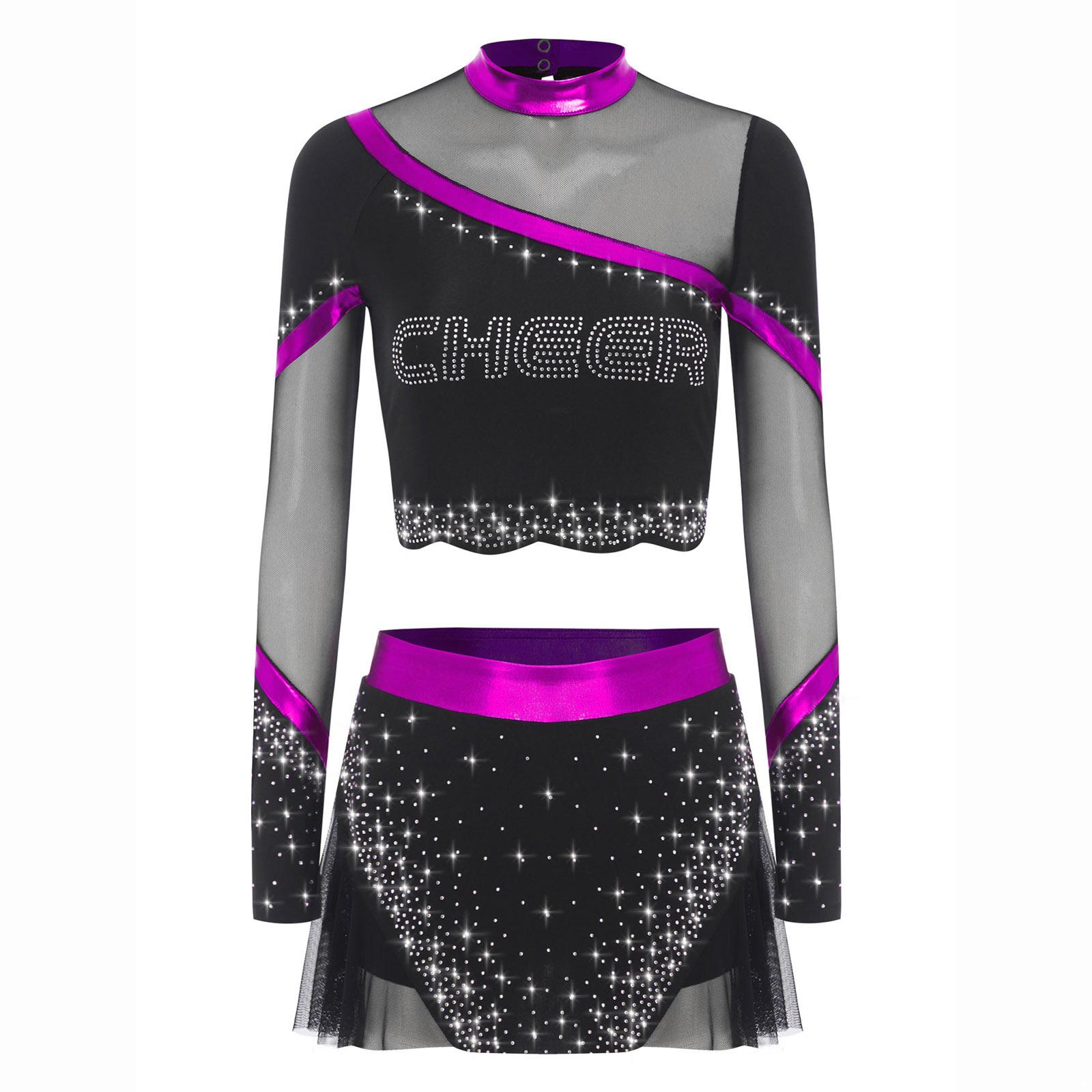 Жіночий костюм для черлідингу, комплект, кроп-топ з довгим рукавом і стразами, спідниця для танців, костюм для виступу L фіолетовий
Жіночий костюм для черлідингу, комплект, кроп-топ з довгим рукавом і стразами, спідниця для танців, костюм для виступу L фіолетовий