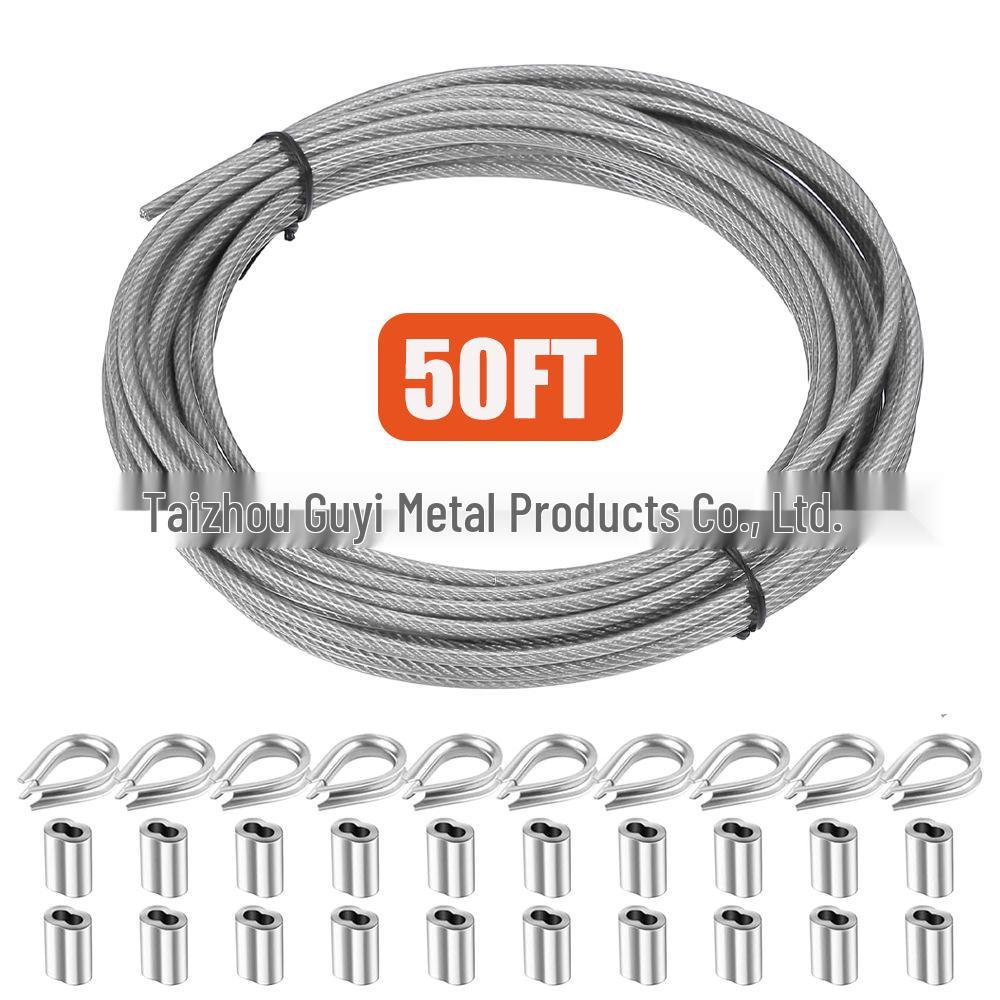 Plastic-coated 304 stainless steel thimble and crimping set for sunshade sails: heart-shaped aluminum sleeve and wire rope.
Plastic-coated 304 stainless steel thimble and crimping set for sunshade sails: heart-shaped aluminum sleeve and wire rope.