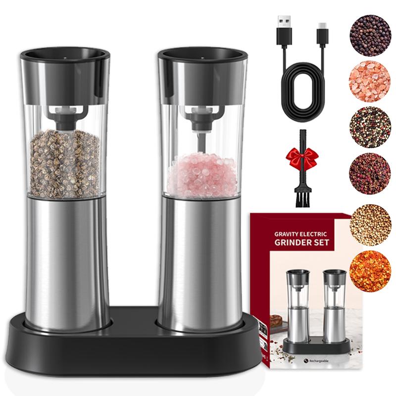 USB Rechargeable Electric Salt and Pepper Grinder Stainless Steel Pepper Grinder Type-C Charging Pepper Mills With Storage Base
USB Rechargeable Electric Salt and Pepper Grinder Stainless Steel Pepper Grinder Type-C Charging Pepper Mills With Storage Base