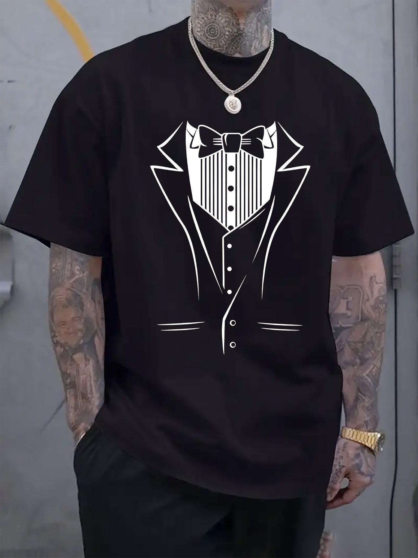 Graphic Print Tuxedo Design Short Sleeve T-shirt – White Crew Neck Casual Summer Tee with Stylish Black Vest & Bow Tie Illustration S
Graphic Print Tuxedo Design Short Sleeve T-shirt – White Crew Neck Casual Summer Tee with Stylish Black Vest & Bow Tie Illustration S