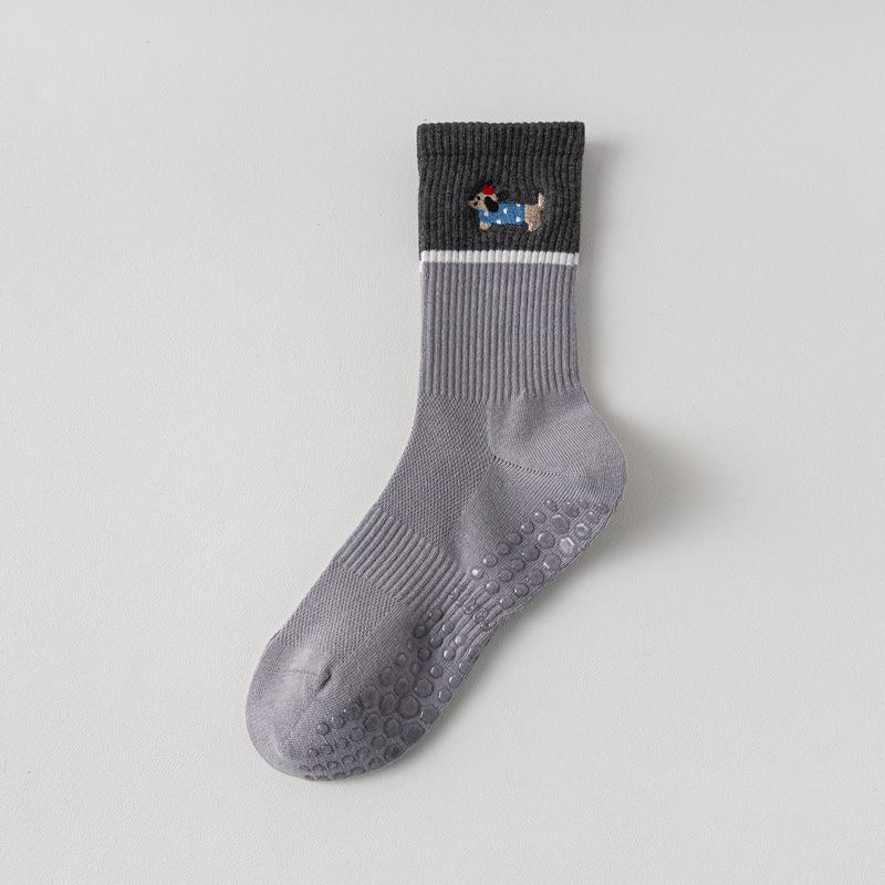 Женские носки для йоги Силиконовые Противоскользящие Профессиональные Носки для Пилатеса для Тренировок в Помещении Мультяшная Вышивка Собаки Милые Фитнес Спортивные Носки