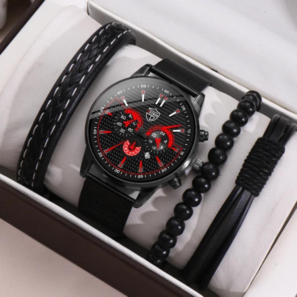 DEYROS 4PCS Set Fashion Mens Sports Bracelet Watches for Men Stainless Steel Quartz Wristwatch Classic Male Casual Leather Watch
DEYROS 4PCS Set Fashion Mens Sports Bracelet Watches for Men Stainless Steel Quartz Wristwatch Classic Male Casual Leather Watch