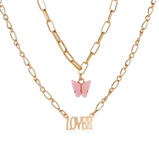 Двухслойное акриловое ожерелье-бабочка с буквенным кулоном в виде ангела, длинная цепочка, ювелирные изделия 3