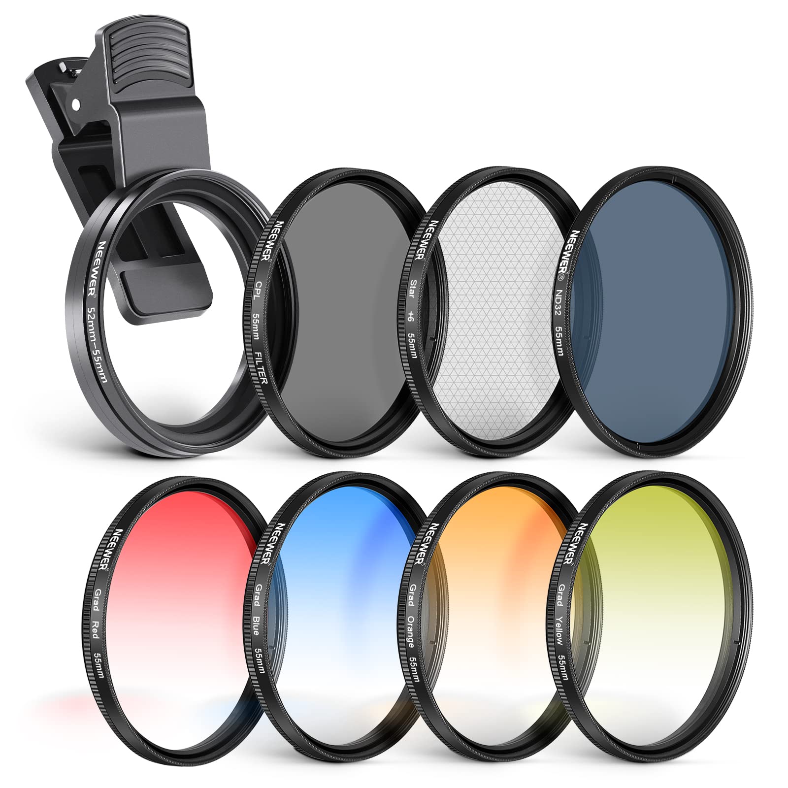 Набор фильтров NEEWER 55 мм для смартфона и камеры CPL ND32 ND-фильтр Star Filter 4 градиентных цветных фильтра Адаптерное кольцо Совместимость с зажимом для объектива смартфона
Набор фильтров NEEWER 55 мм для смартфона и камеры CPL ND32 ND-фильтр Star Filter 4 градиентных цветных фильтра Адаптерное кольцо Совместимость с зажимом для объектива смартфона