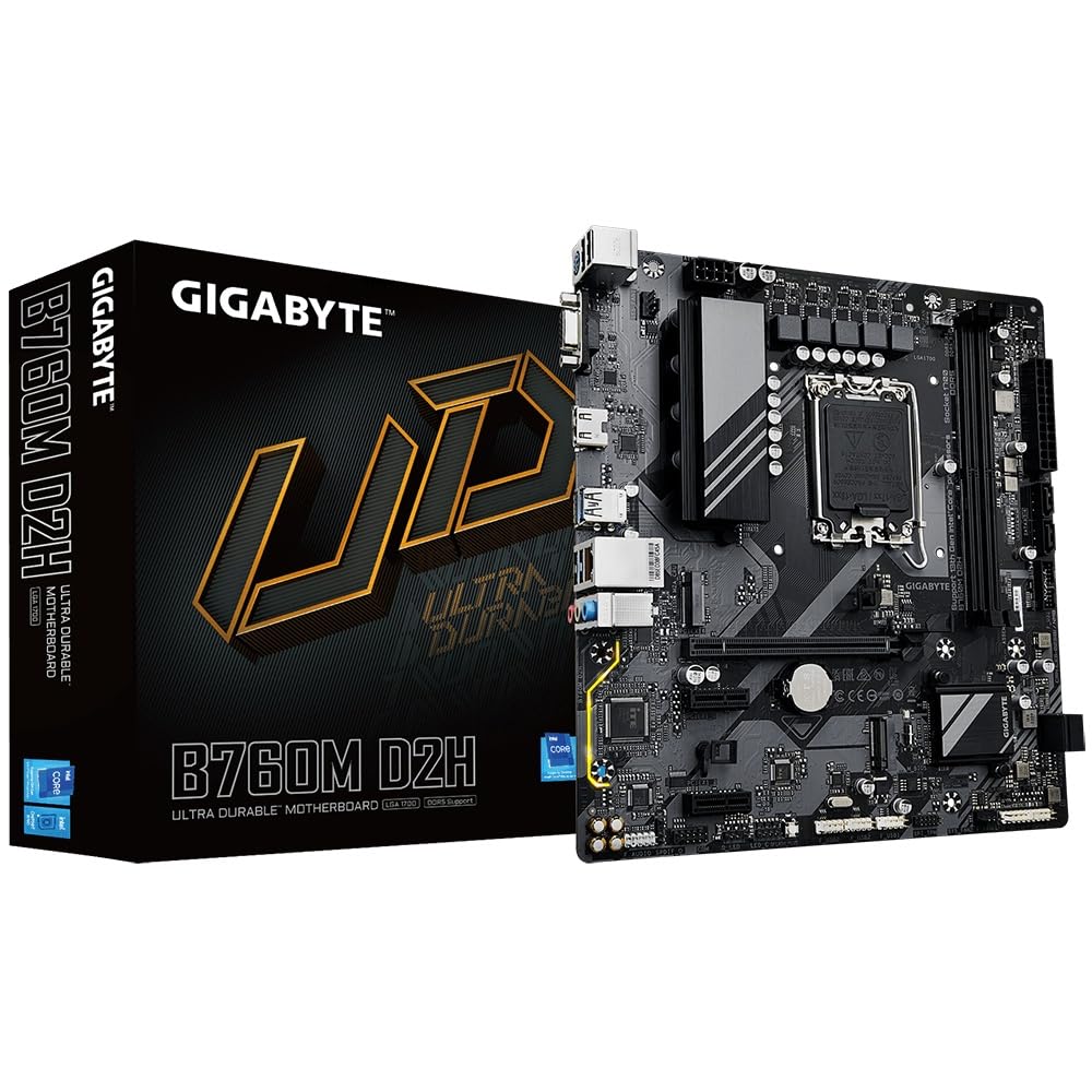 GIGABYTE B760M D2H LGA1700 Intel Generation CPU Compatible DDR5 Motherboard MB6262 12th/13th Micro-ATX
GIGABYTE B760M D2H LGA1700 Intel Generation CPU Compatible DDR5 Motherboard MB6262 12th/13th Micro-ATX