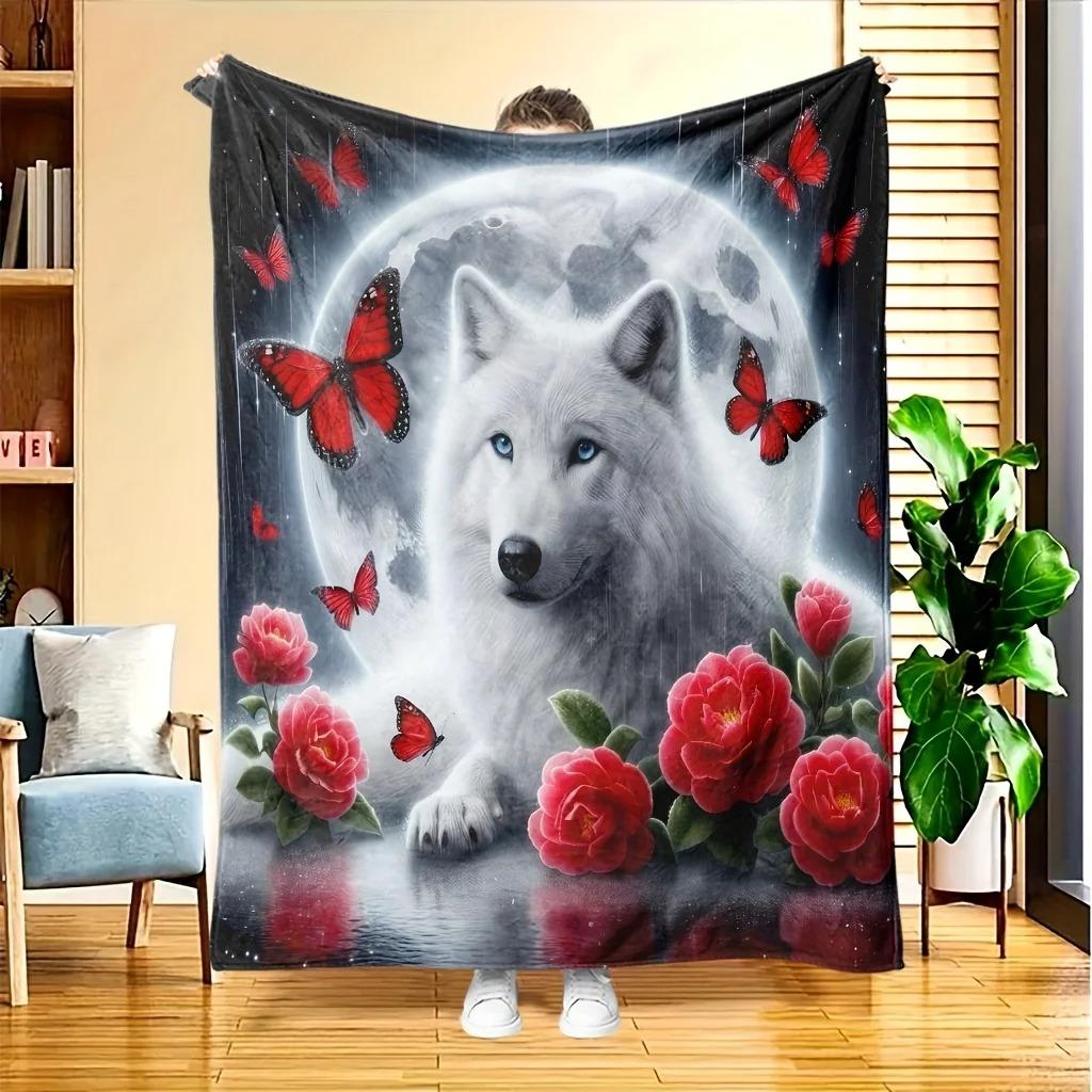 Wolf Floral Flannel Throw Blanket, White Wolf Red Roses Moon Design, Scandinavian Style Sofa Bed Decor, Nature Lover Gift, 70x100cm білий
Wolf Floral Flannel Throw Blanket, White Wolf Red Roses Moon Design, Scandinavian Style Sofa Bed Decor, Nature Lover Gift, 70x100cm білий