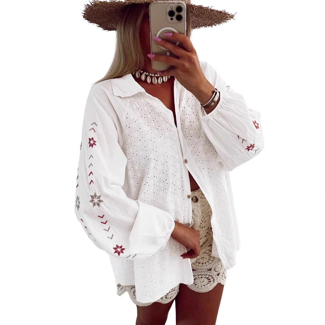 Вышитая женская рубашка с длинным рукавом свободного кроя с вырезами в европейском и американском стиле L белый
Вышитая женская рубашка с длинным рукавом свободного кроя с вырезами в европейском и американском стиле L белый