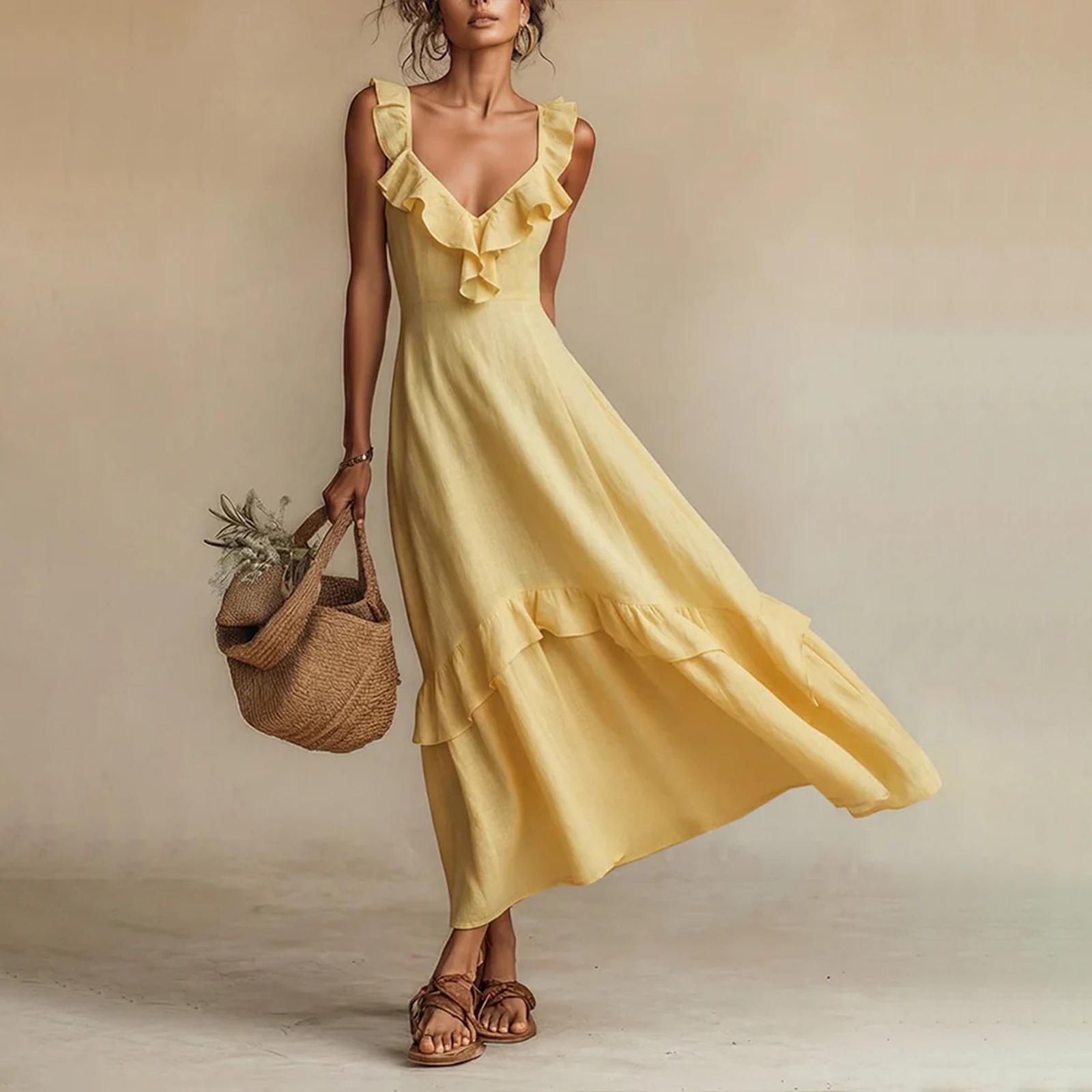 Women s Casual And Fashionable V-neck Lace-edged Flared Sleeve Dress XL жовтий
Women s Casual And Fashionable V-neck Lace-edged Flared Sleeve Dress XL жовтий