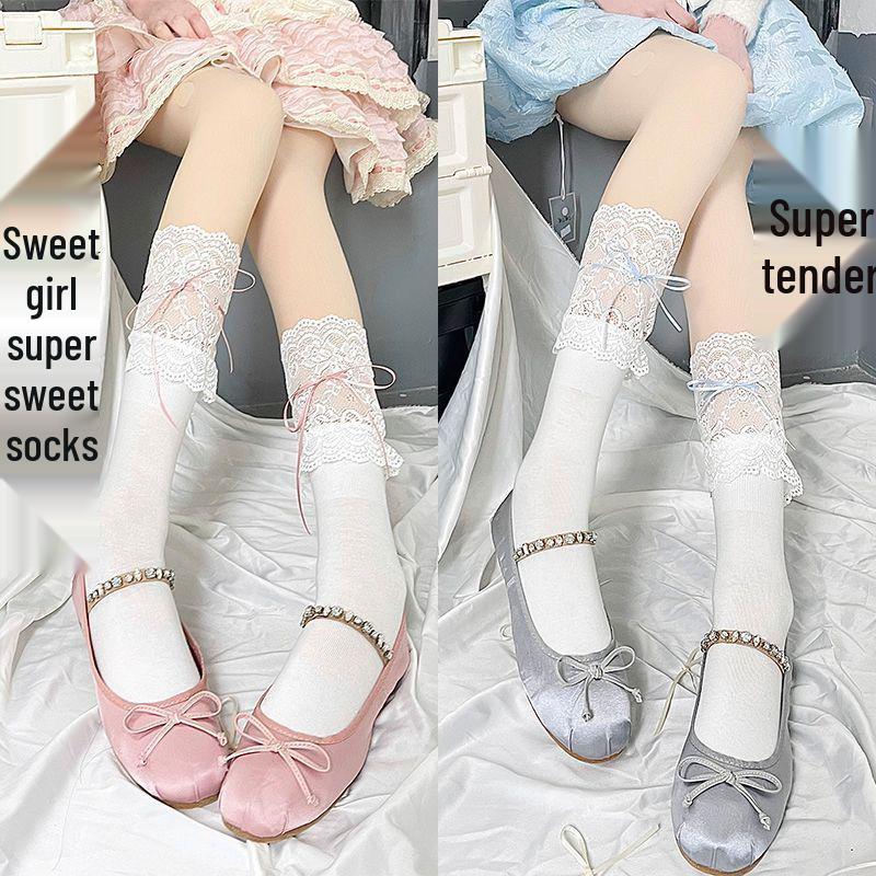 Lace-Up Bow Lolita Mid-Calf Socks with Lace Trim - White Patchwork, Sweet and Cute for Spring/Summer One Size
Lace-Up Bow Lolita Mid-Calf Socks with Lace Trim - White Patchwork, Sweet and Cute for Spring/Summer One Size