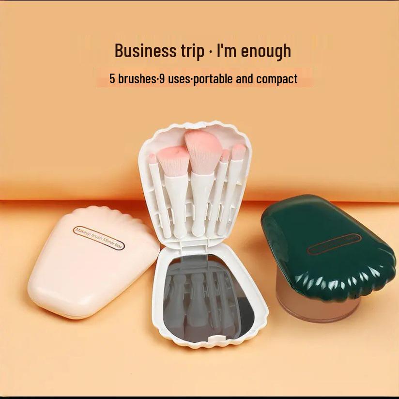 5-Piece Portable Makeup Brush Set: Shell Mirror, Contouring & Eyeshadow Brushes for Travel
5-Piece Portable Makeup Brush Set: Shell Mirror, Contouring & Eyeshadow Brushes for Travel