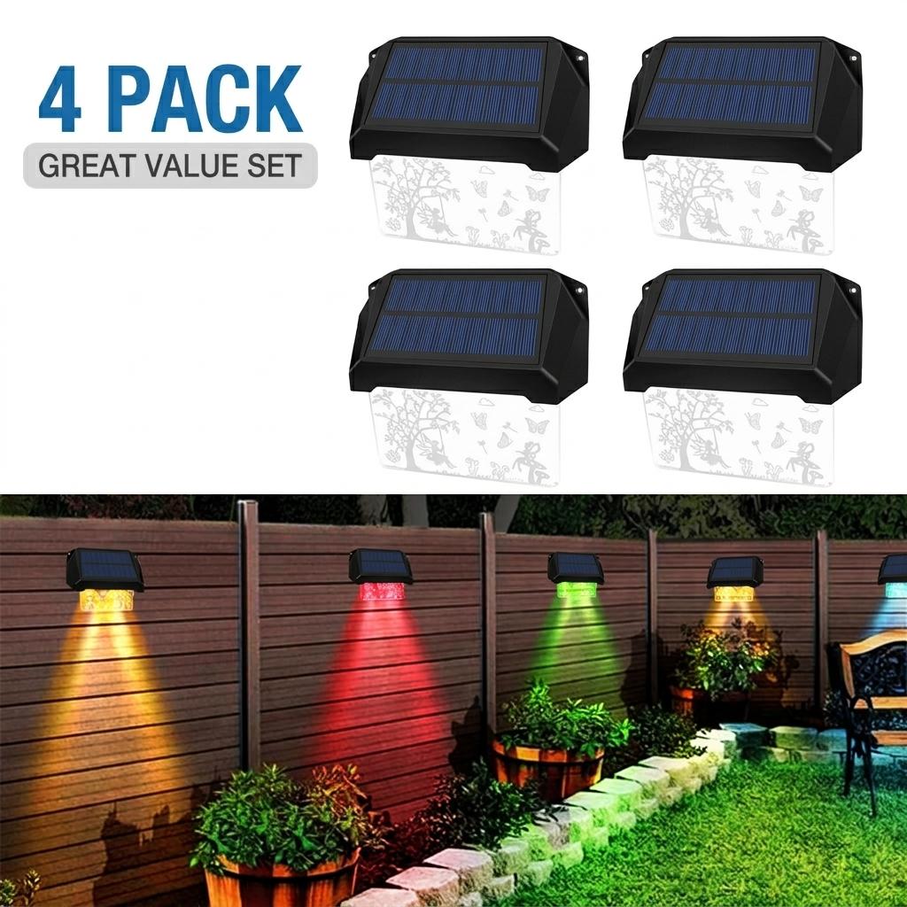 4 Packs Solar Fence Lights Waterproof 12 Modes Multi-color 3D Fairy Garden Decoration Wall Lamp for Railing Deck Pathway Stairs
4 Packs Solar Fence Lights Waterproof 12 Modes Multi-color 3D Fairy Garden Decoration Wall Lamp for Railing Deck Pathway Stairs
