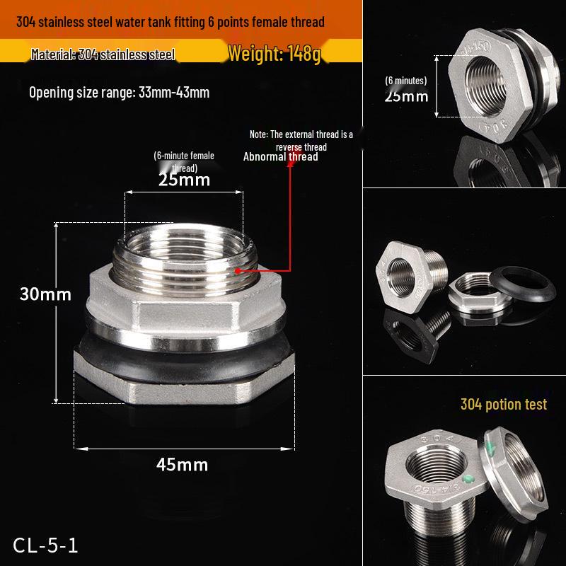 304 Stainless Steel Water Tank Fitting: 2/3/4/6 Points to 2-Inch Internal Thread Drainage Adapter for Tower, Fish Tank, and Pool
304 Stainless Steel Water Tank Fitting: 2/3/4/6 Points to 2-Inch Internal Thread Drainage Adapter for Tower, Fish Tank, and Pool