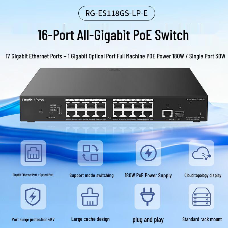 Ruijie 16-Port Gigabit PoE Switch
Ruijie 16-Port Gigabit PoE Switch