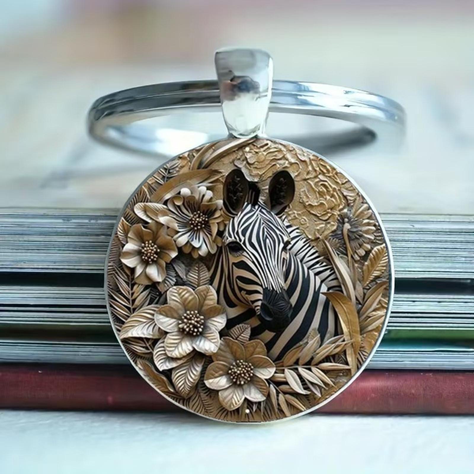 Round Glass Keychain Pendant with Intricate Floral and Zebra Design Metal Frame Durable Key Ring Accessory for Everyday Use and Gift Giving One Size
Round Glass Keychain Pendant with Intricate Floral and Zebra Design Metal Frame Durable Key Ring Accessory for Everyday Use and Gift Giving One Size