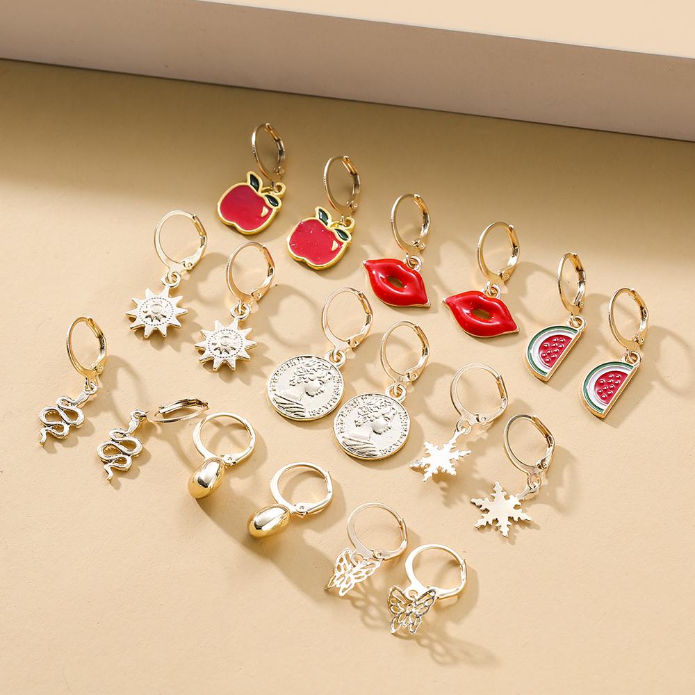 Комплект из 18 шт., серьги с фруктовыми бабочками, элегантные милые серьги для девочек, темперамент, очаровательные ювелирные изделия для студентов золотой