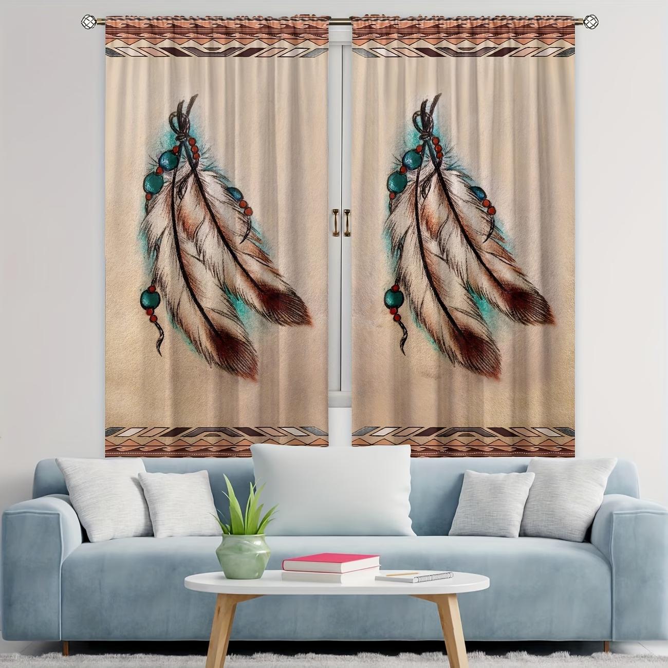 2PC Native American Feather Curtains - Tribal Geometric Border Print Window Drapes for Bedroom Living Room Decor 24x59in(60x150CM)x2&Rod Pocket
2PC Native American Feather Curtains - Tribal Geometric Border Print Window Drapes for Bedroom Living Room Decor 24x59in(60x150CM)x2&Rod Pocket