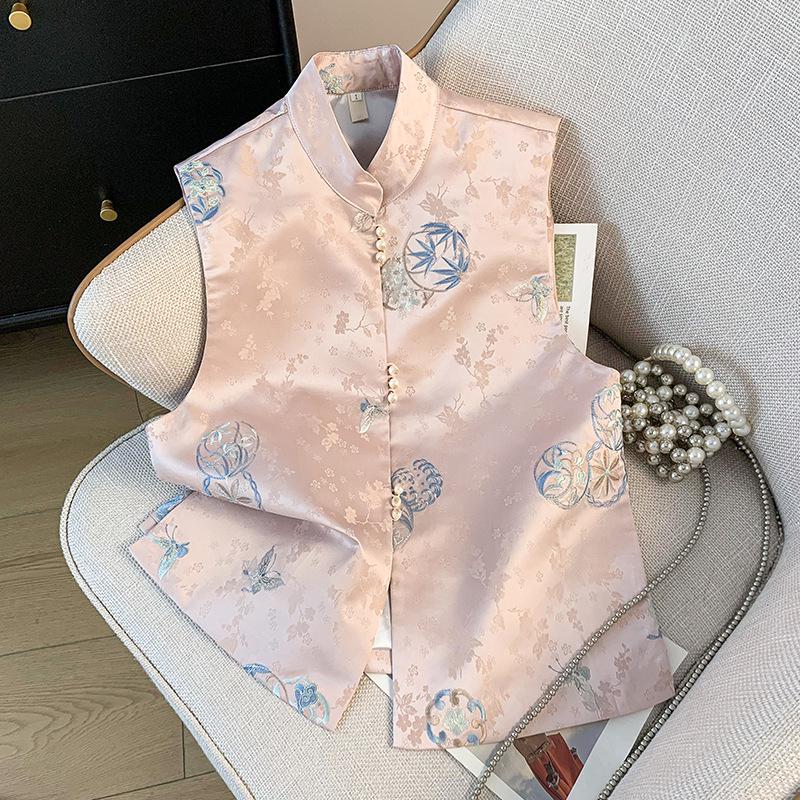 Весенний женский ретро-жилет в китайском стиле из парчи-жаккарда с пуговицами-лягушками - Без рукавов и универсальная мода. 1 розовый
Весенний женский ретро-жилет в китайском стиле из парчи-жаккарда с пуговицами-лягушками - Без рукавов и универсальная мода. 1 розовый