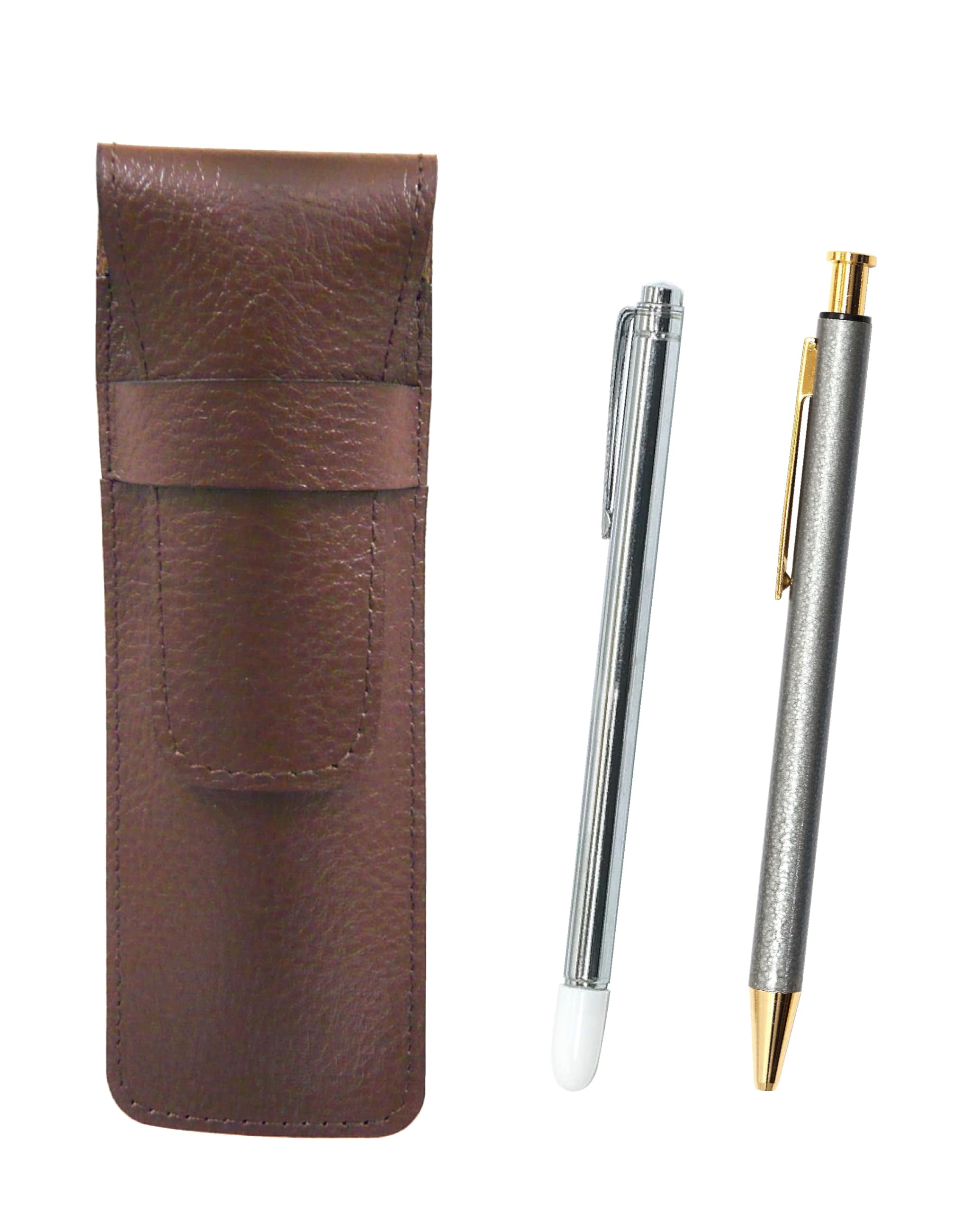 Grained Chocolate Color Cowhide Pencil Case with Metal Indicator Stick and NQ26 All Metal Lizard Paint Knock Type Ballpoint Pen Set Gray 2-Pack
Grained Chocolate Color Cowhide Pencil Case with Metal Indicator Stick and NQ26 All Metal Lizard Paint Knock Type Ballpoint Pen Set Gray 2-Pack