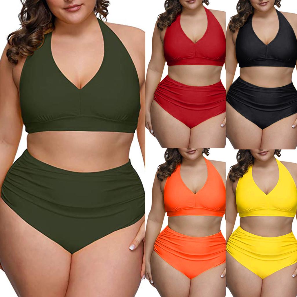 Buy Love Plus Size Women S Solid Color Bikini Two Piece Swimsuit