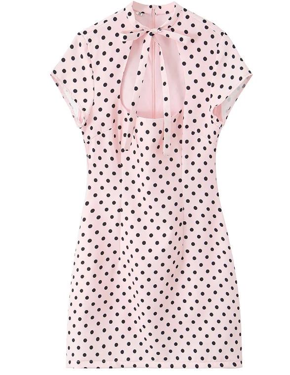 European American Women s Fashion Polka Dot Short Dress with Bow Decoration S
European American Women s Fashion Polka Dot Short Dress with Bow Decoration S