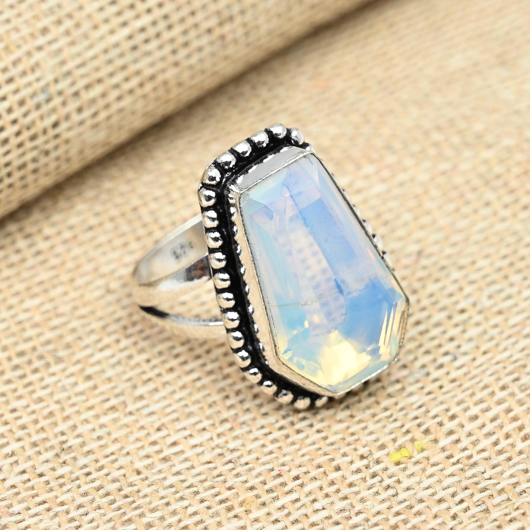 Молочный опал, драгоценный камень, твердое серебро 925 пробы, ювелирное изделие ручной работы в форме гроба, женское кольцо 12 белый