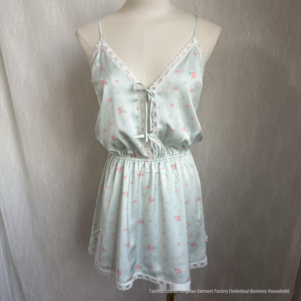 71060 Summer Ice Silk Nightgown with Chest Pad, Floral Lace Trim, Cute Pajamas Homewear. Medium квітковий/зелений
71060 Summer Ice Silk Nightgown with Chest Pad, Floral Lace Trim, Cute Pajamas Homewear. Medium квітковий/зелений