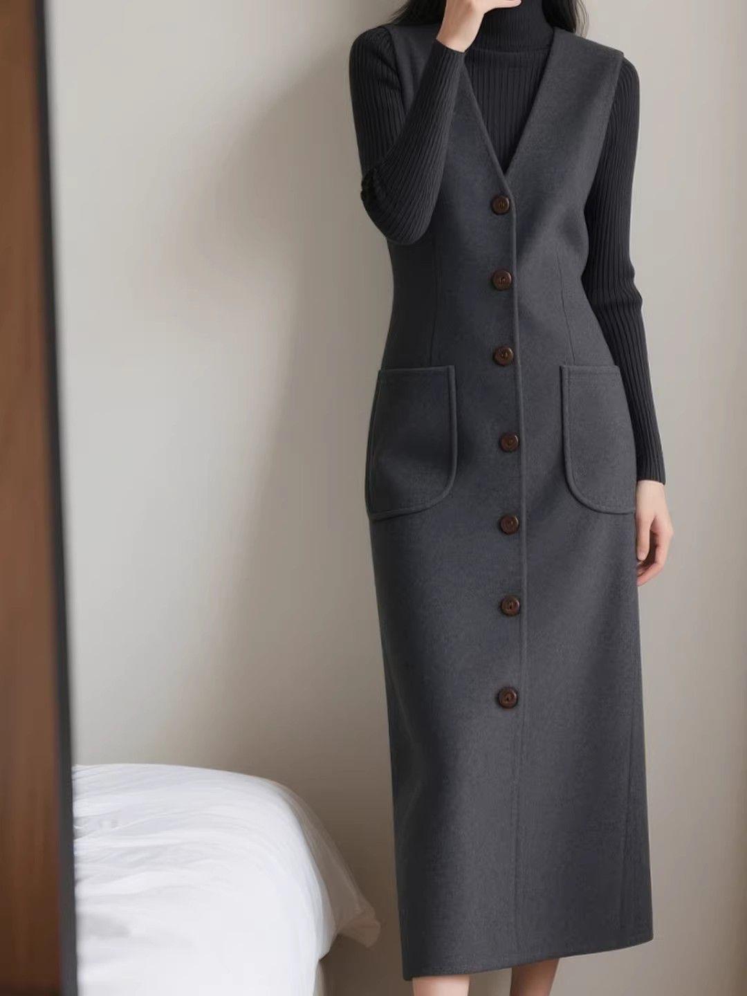 Women s Retro Gray Woolen Mid-Length Vest Dress for Autumn/Winter XL 60-65 kg
Women s Retro Gray Woolen Mid-Length Vest Dress for Autumn/Winter XL 60-65 kg
